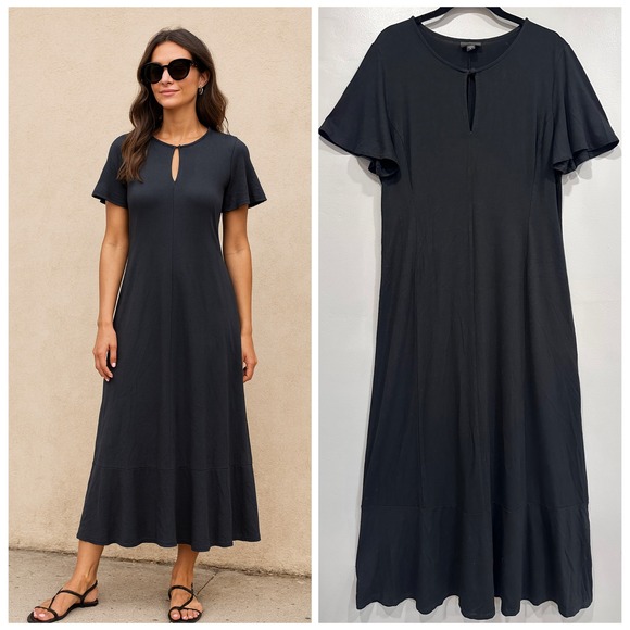 J Jill Dresses & Skirts - J Jill WearEver Collection Black Keyhole Flutter Sleeve‎ Maxi Dress Size M